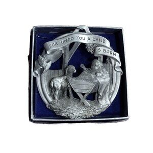 Vintage Skip Winn USA Fine Pewter Ornament For Unto Us A Child Is Born